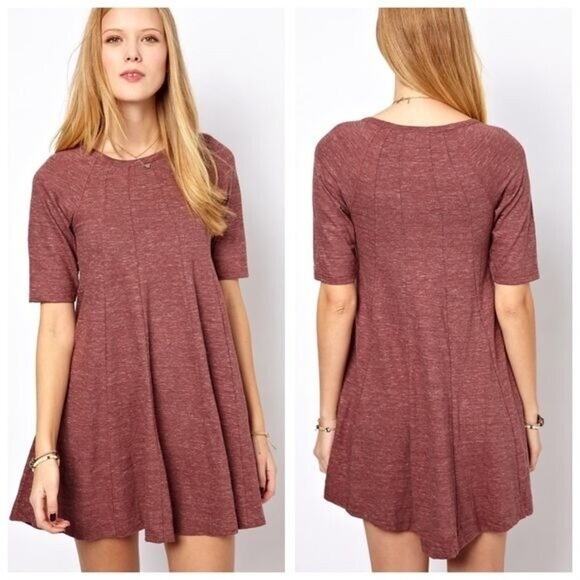 Anthropologie 
GANNI Winter Jersey Knit Swing Dress Heathered Maroon Size M - Picture 1 of 16